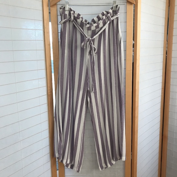 Gibson sz XLP pant 100% rayon lavender & white stripe wide leg elastic waist - Picture 1 of 7
